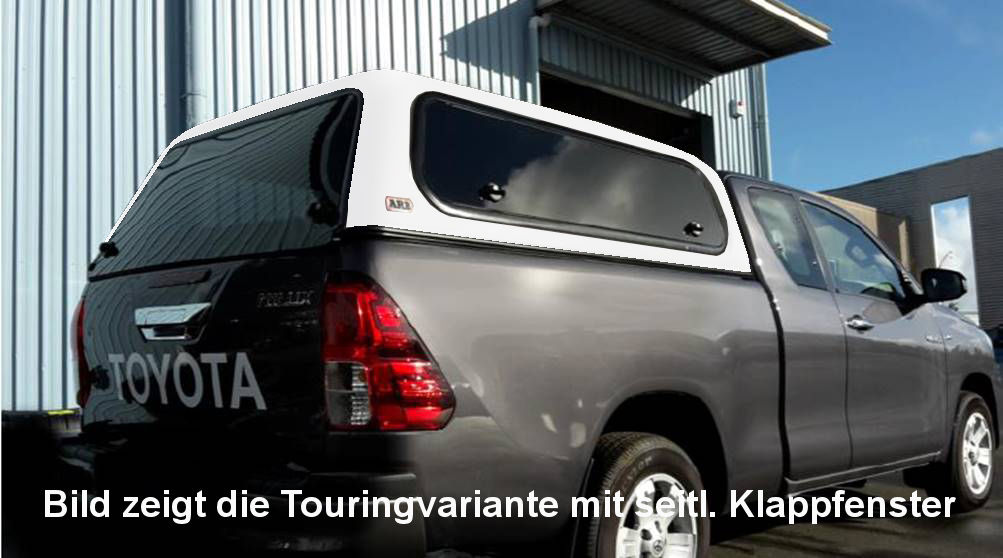 Commercial Hardtop für Toyota Hilux ab 15 Extra Cab, flach seitl. Aluklappen