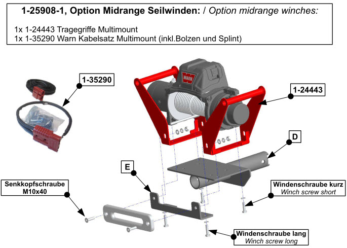 Option Midrange Seilwinden für Hidden Multi-Mount, inkl Tragegriffe und Kabel