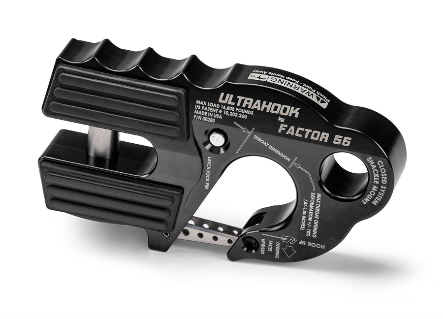 ''FACTOR 55'' ULTRAHOOK WINCH HOOK WITH SHACKLE MOUNT, BLACK