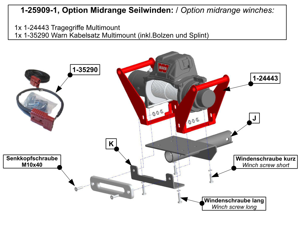 Option Midrange Seilwinden für Hidden Multi-Mount, inkl Tragegriffe und Kabel