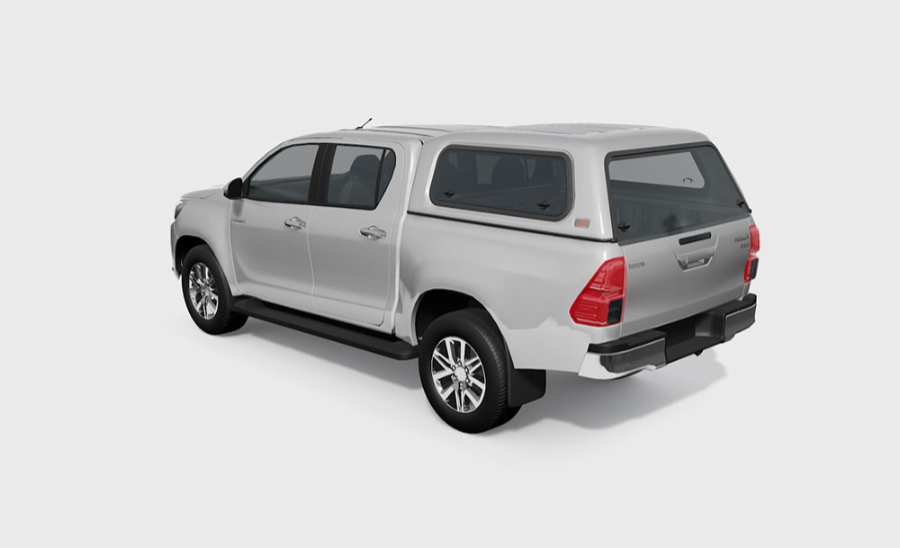Touring Hardtop für Toyota Hilux ab 16 Doka flach, glatt, seitl. Klappfenster