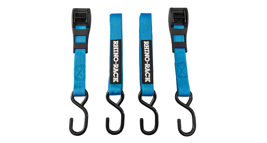 Rhino Rack Zurrgurt (2), Klemmschloß mit Gummischutz und Haken, 3m lang, blau