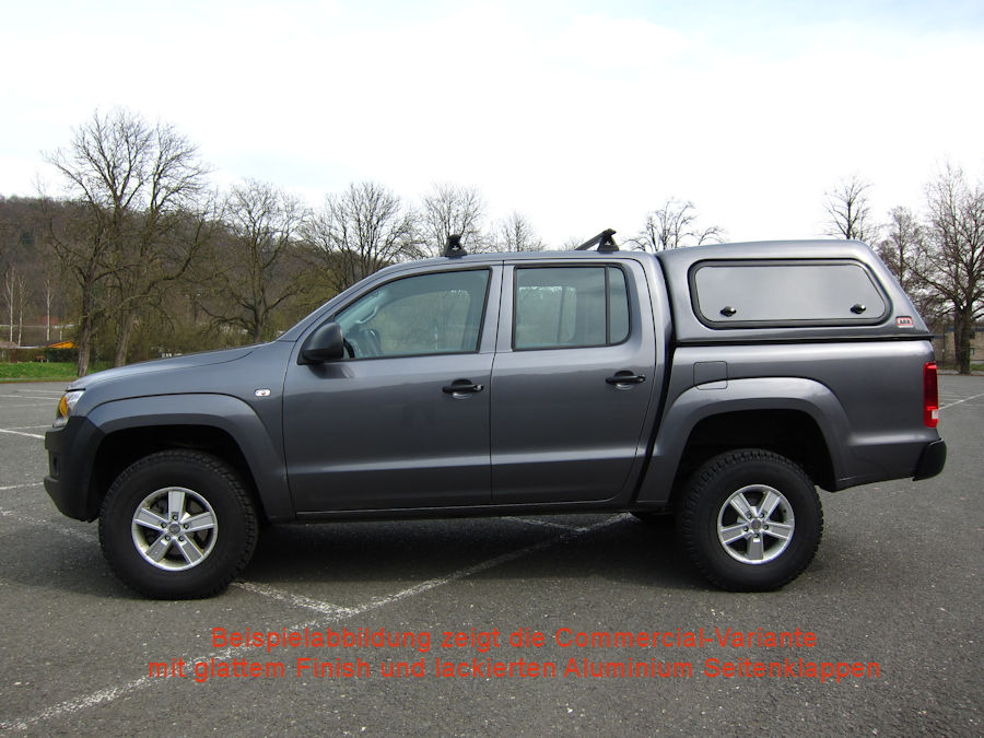 Commercial Hardtop für VW Amarok Doka bis `16, flach seitl. Aluklappen