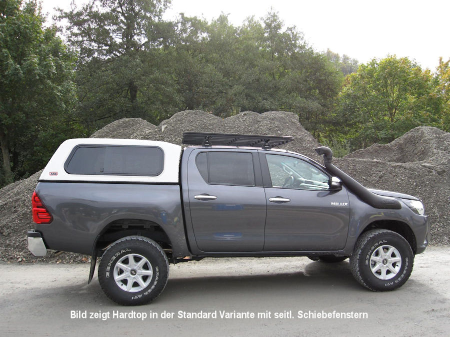 Commercial Hardtop für Toyota Hilux ab 15 Doka flach, glatt, seitl. Aluklappen